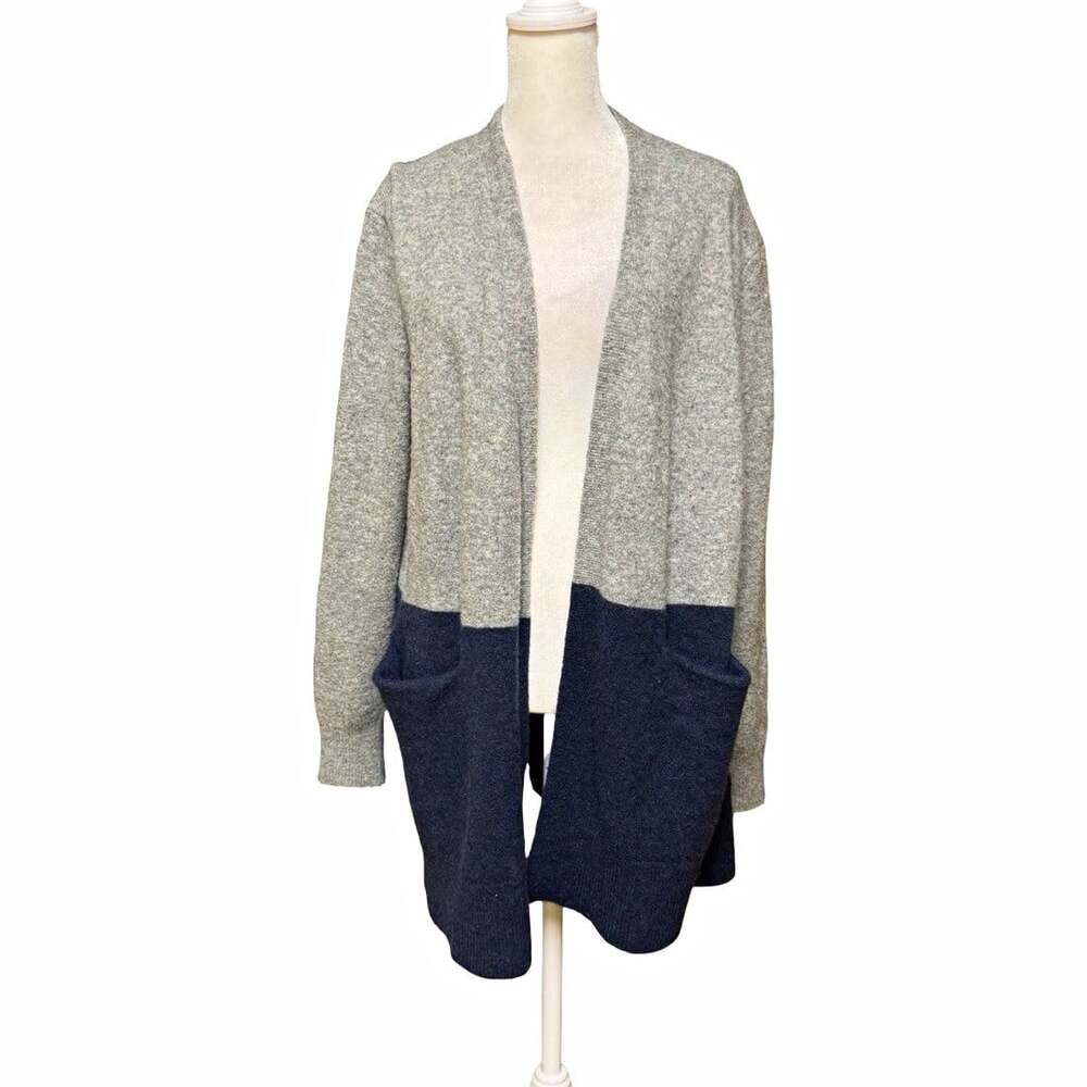 Madewell Gray Blue Colorblock Open Front V-Neck Pocket Knit Cardigan Womens S